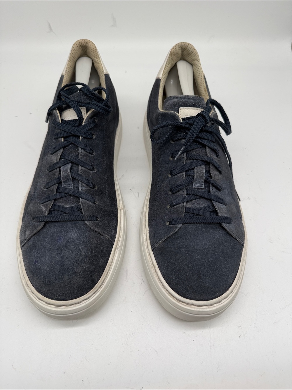 Brunello Cucinelli Navy Suede Low-Top Sneakers with White Sole